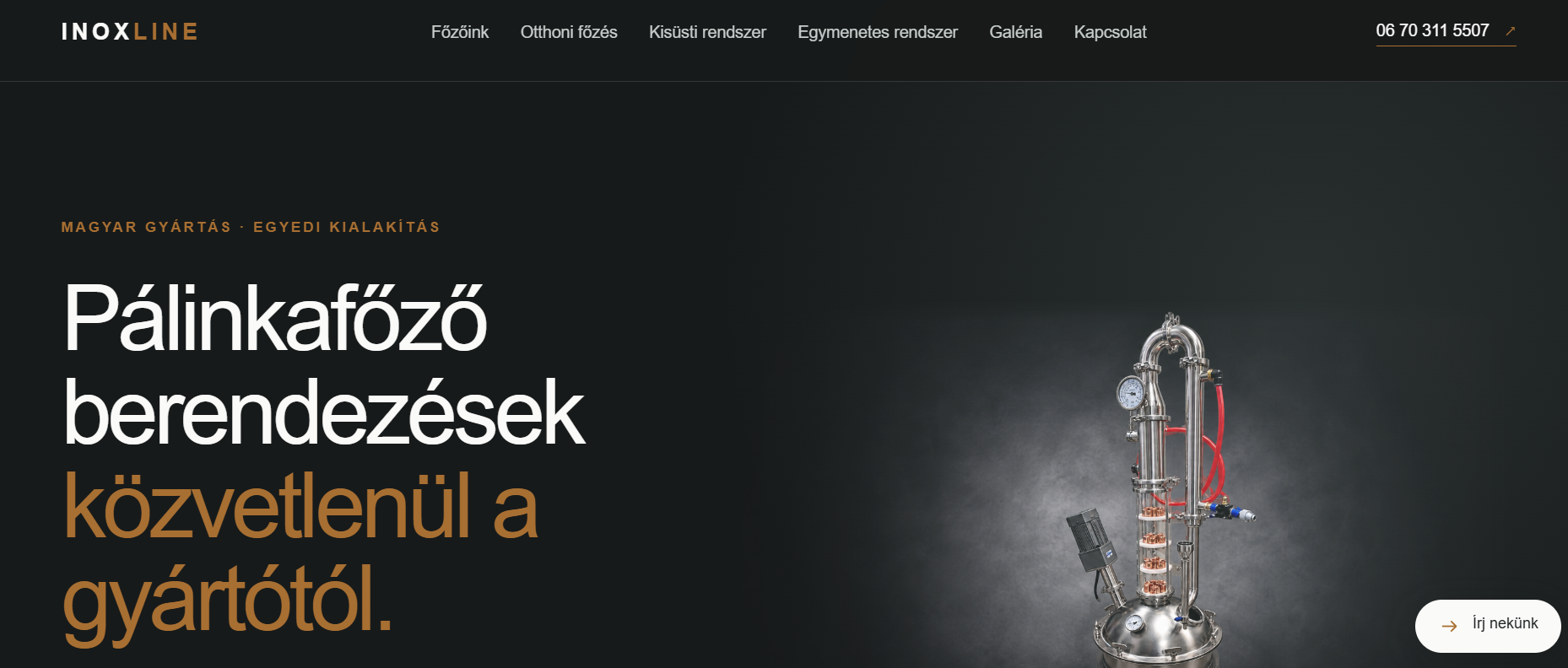 Az Inoxline weboldalának desktop nézete
